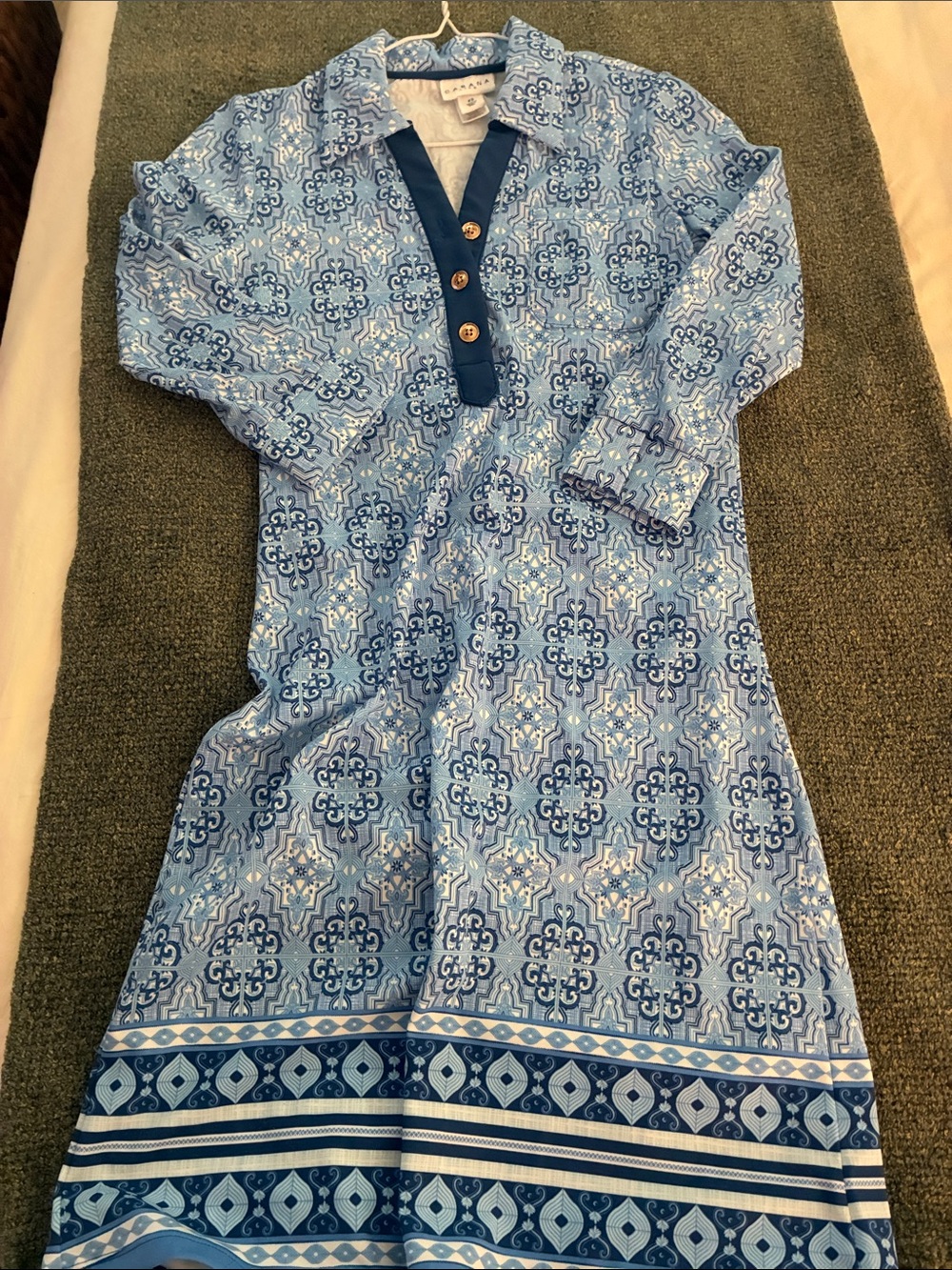 Cabana Life Light Blue Printed Dress with Navy Trim